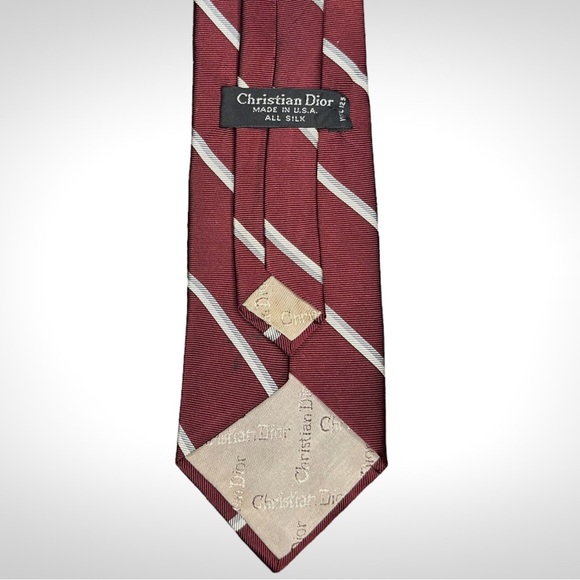 Christian Dior Burgundy Striped Neck Tie - Picture 6 of 8